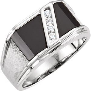 14K White Natural Black Onyx & 1/8 CTW Natural Diamond Bezel-Set Men-s Ring