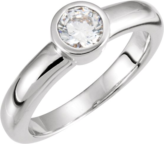 14K White 4 mm Round Cubic Zirconia Solitaire Engagement Ring 