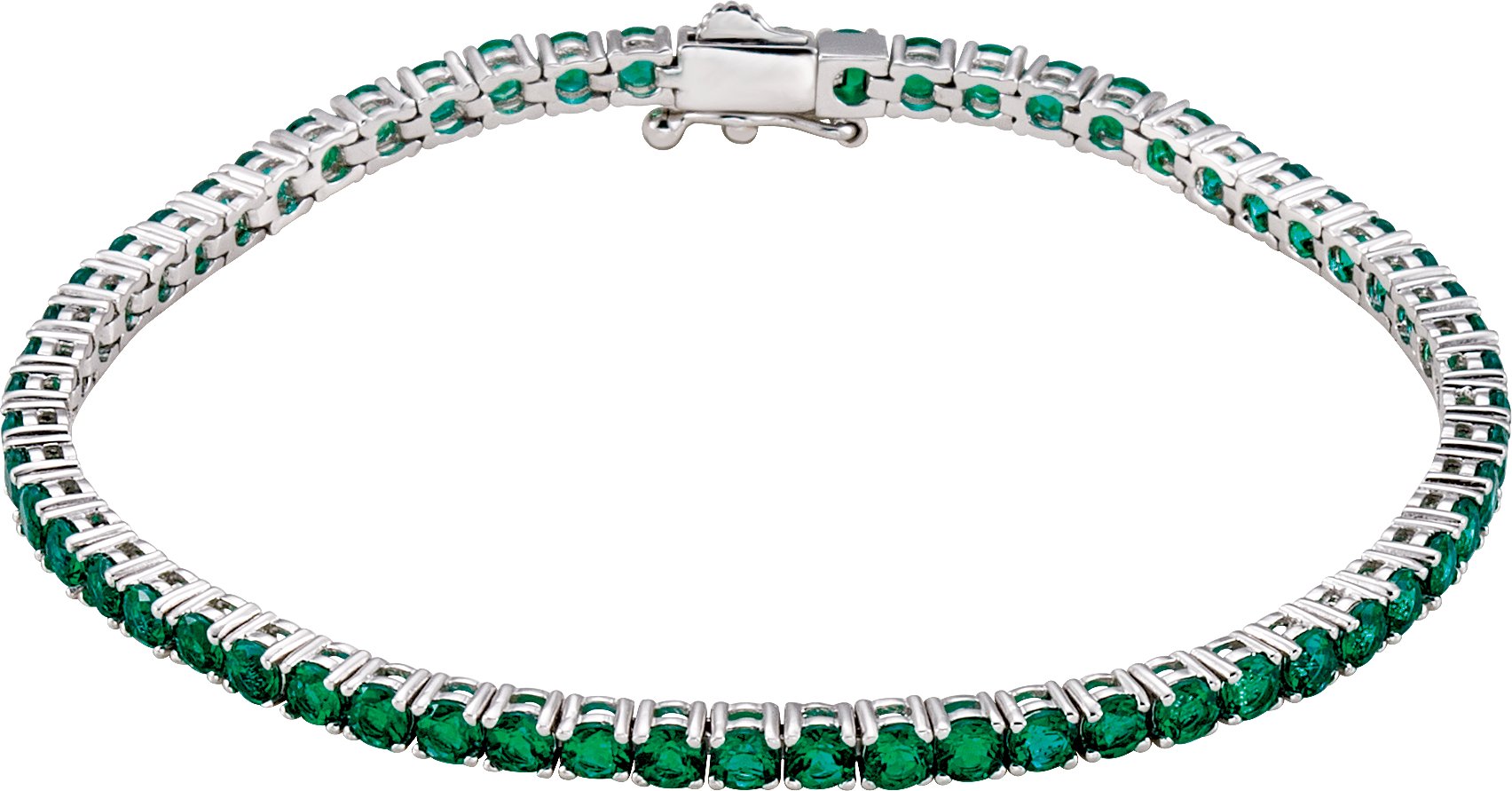 14K White Lab-Grown Emerald Line 7.25" Bracelet