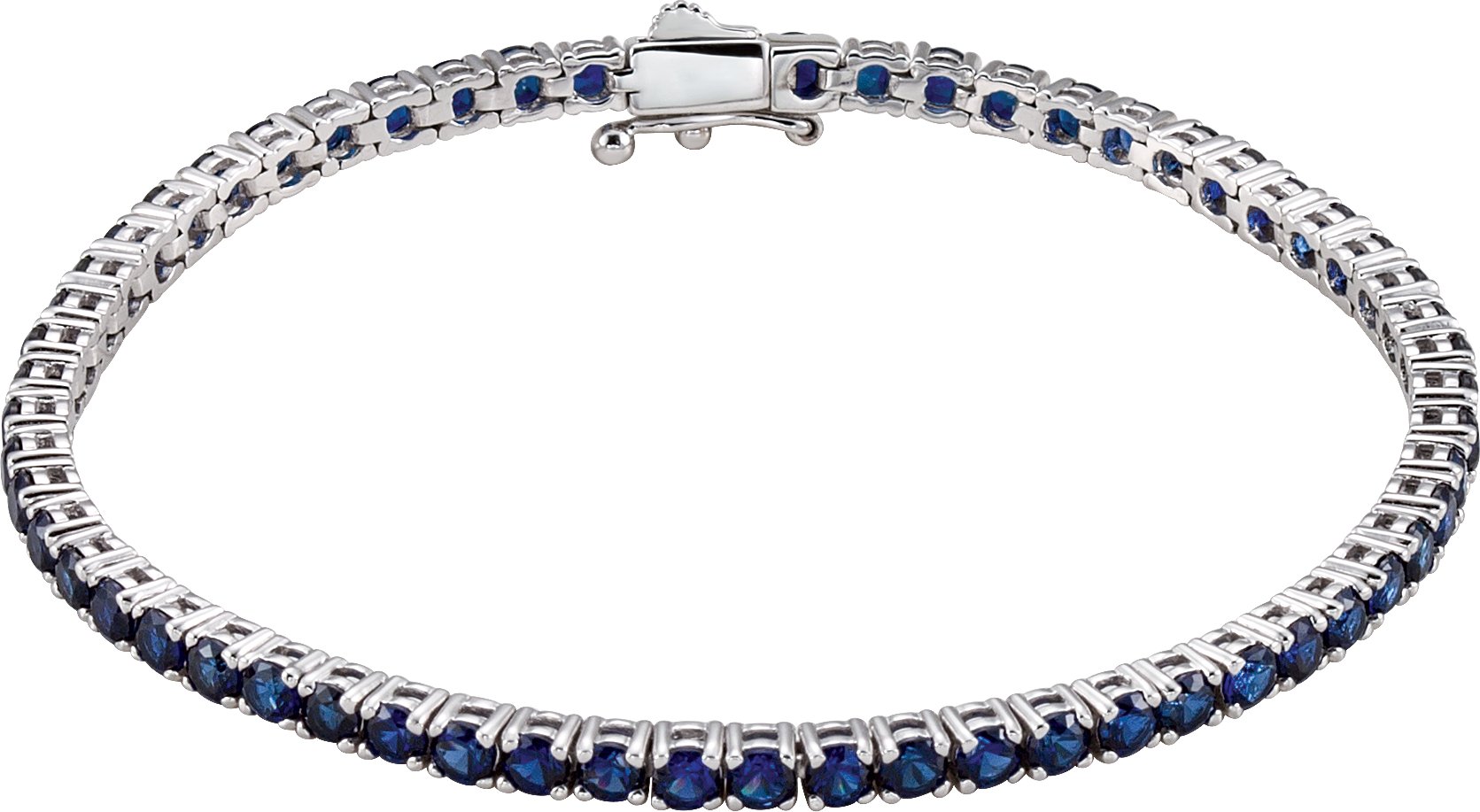 14K White Lab-Grown Blue Sapphire Line 7.25" Bracelet