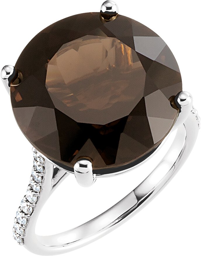 14K White Smoky Quartz and .25 CTW Accented Diamond Ring Ref 11417157