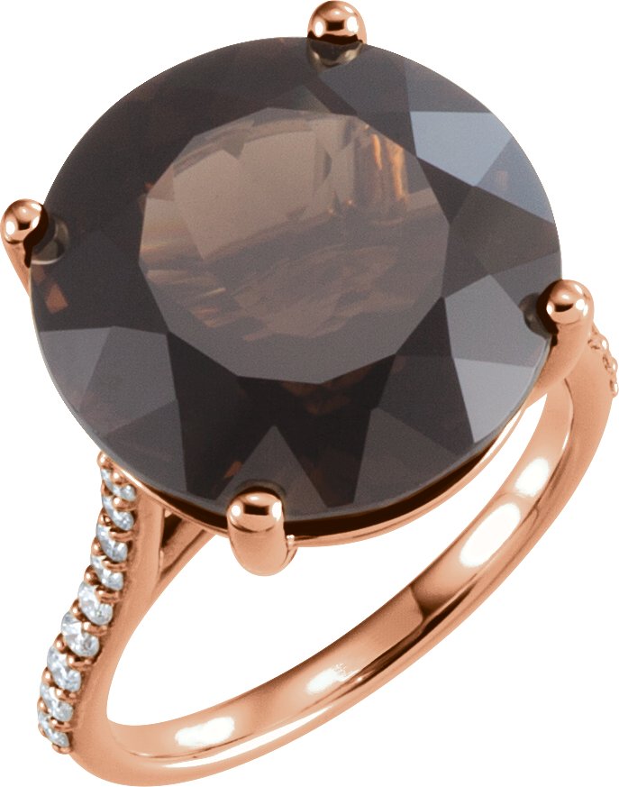 14K Rose Smoky Quartz and .25 CTW Accented Diamond Ring Ref 11417158