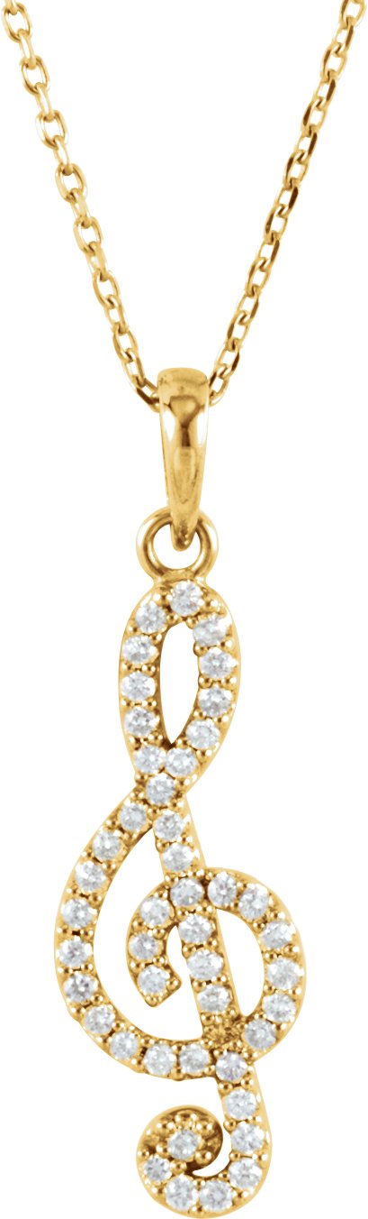 14K Yellow 1/4 CTW Natural Diamond Petite Treble Clef 16 Necklace