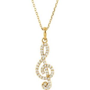 14K Yellow 1/4 CTW Natural Diamond Petite Treble Clef 16" Necklace