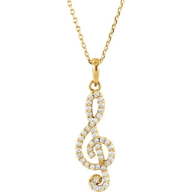 14K Yellow 1/4 CTW Natural Diamond Petite Treble Clef 16" Necklace