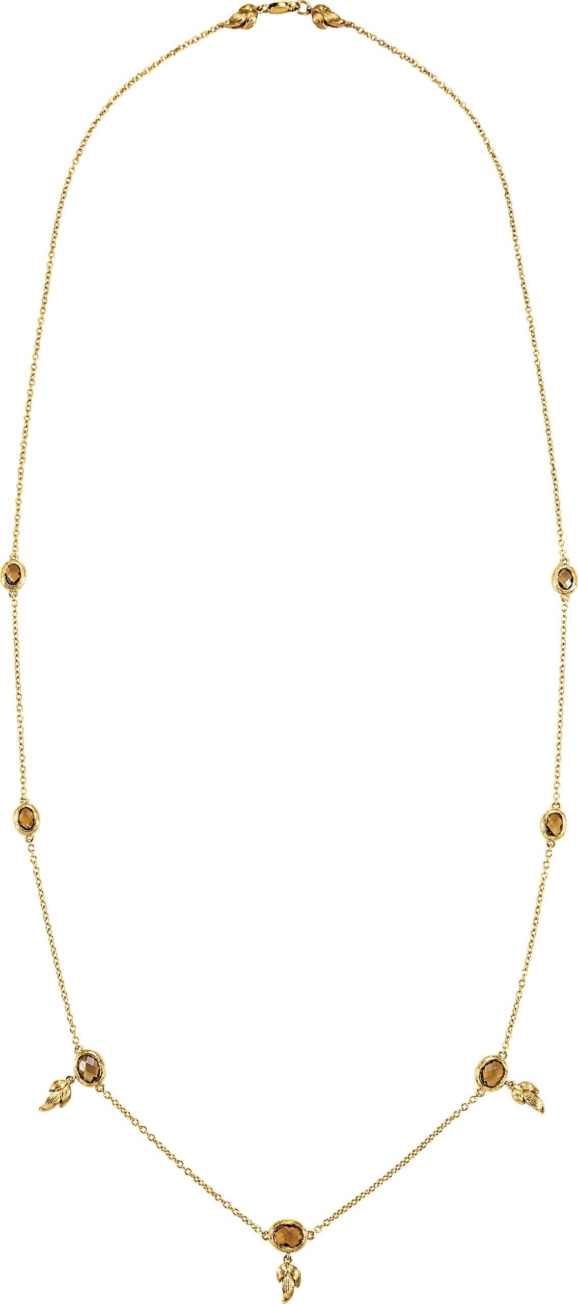 14K Yellow Gold-Plated Sterling Silver Checkerboard Honey Quartz Leaf 32" Necklace