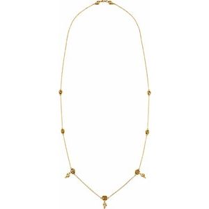 14K Yellow Gold-Plated Sterling Silver Checkerboard Honey Quartz Leaf 32" Necklace