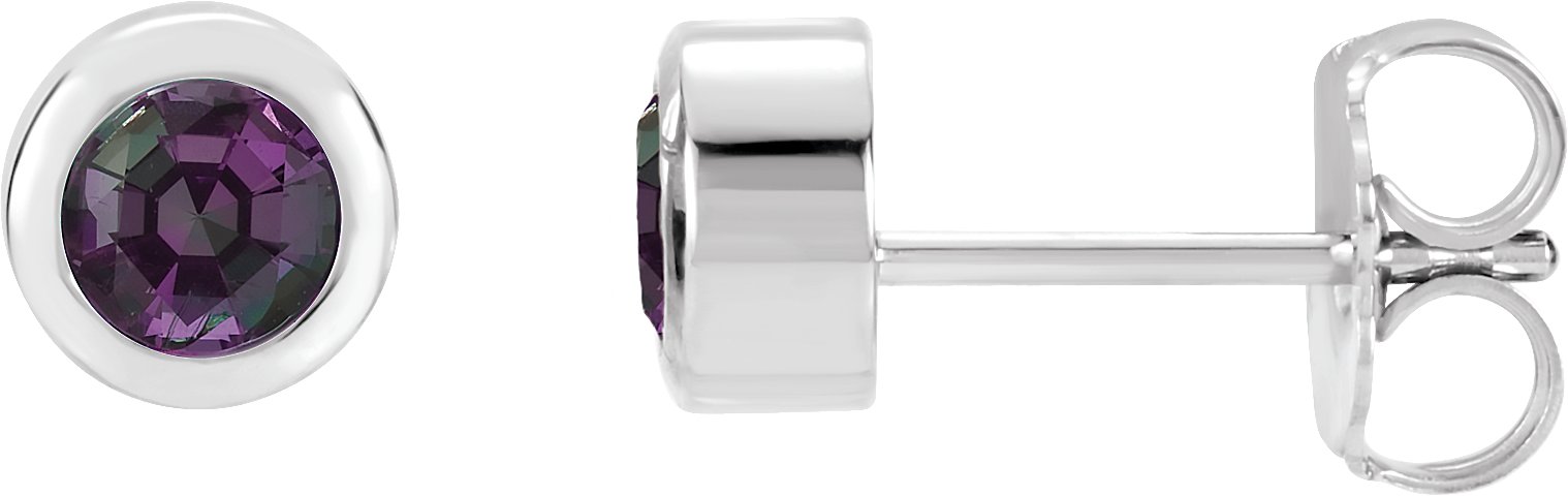 Rhodium Plated Sterling Silver 4 mm Round Imitation Alexandrite Birthstone Earrings Ref 11916515