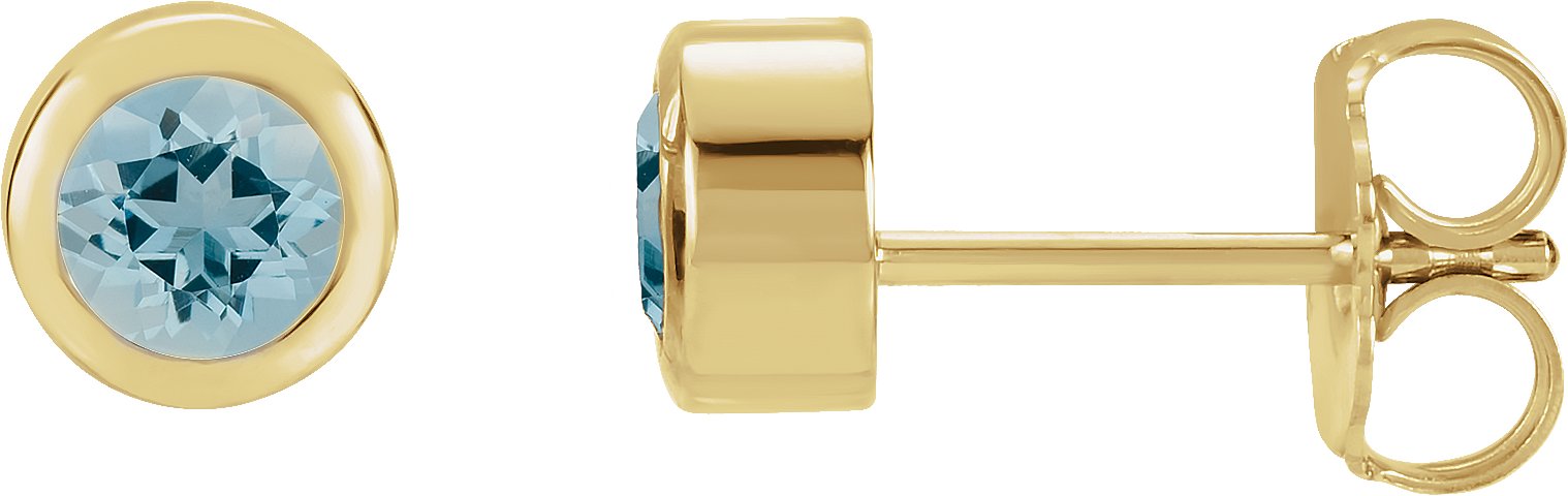 14K Yellow 4 mm Round Genuine Aquamarine Birthstone Earrings Ref 11738027