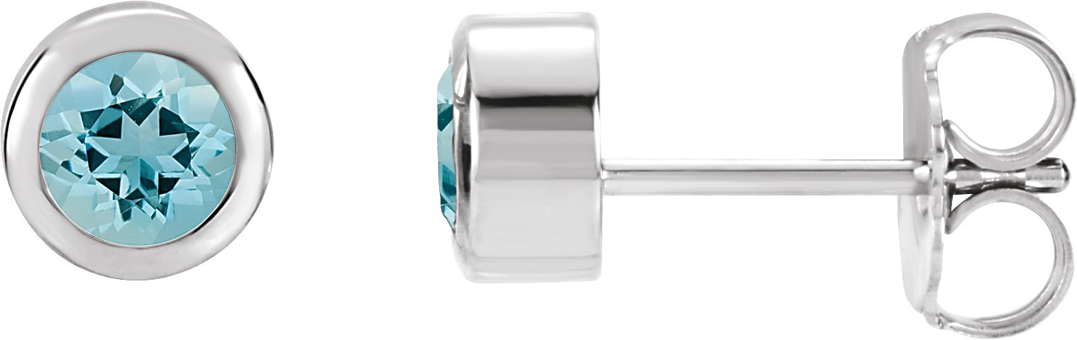 Rhodium Plated Sterling Silver 4 mm Round Imitation Aquamarine Birthstone Earrings Ref 11916736