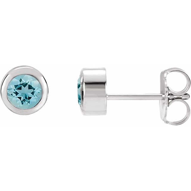 Rhodium-Plated Sterling Silver Natural Aquamarine Bezel-Set Earrings