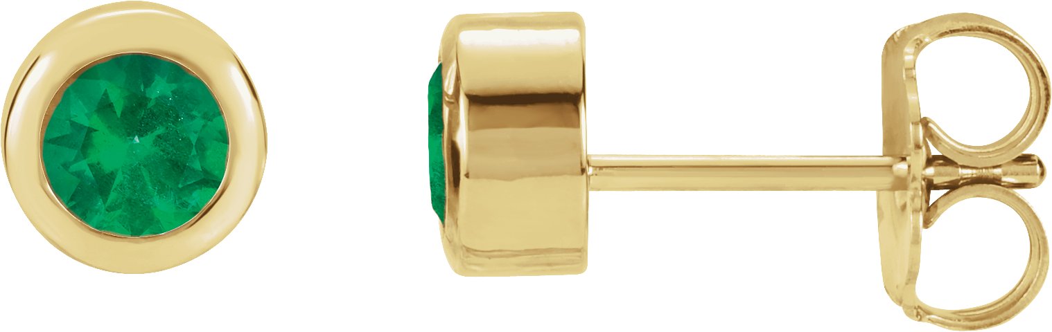14K Yellow 4 mm Round Genuine Emerald Birthstone Earrings Ref 11738159