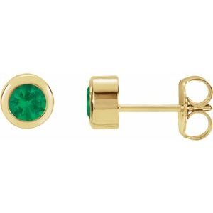 14K Yellow Natural Emerald Bezel-Set Earrings