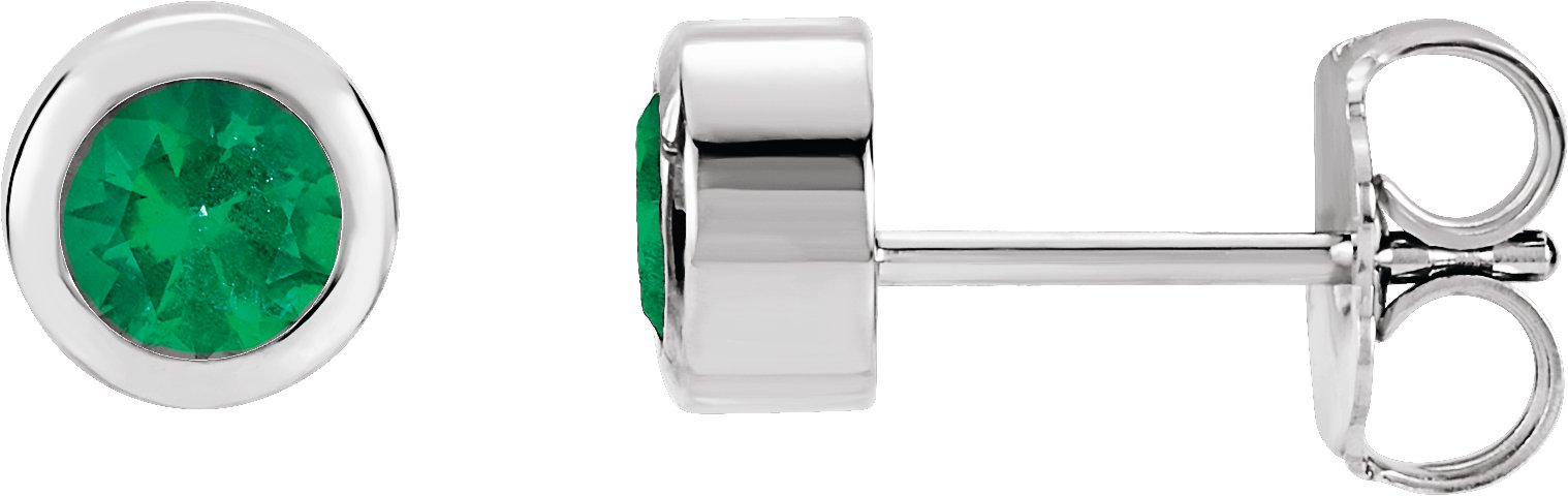 14K White 4 mm Round Genuine Emerald Birthstone Earrings Ref 11738158