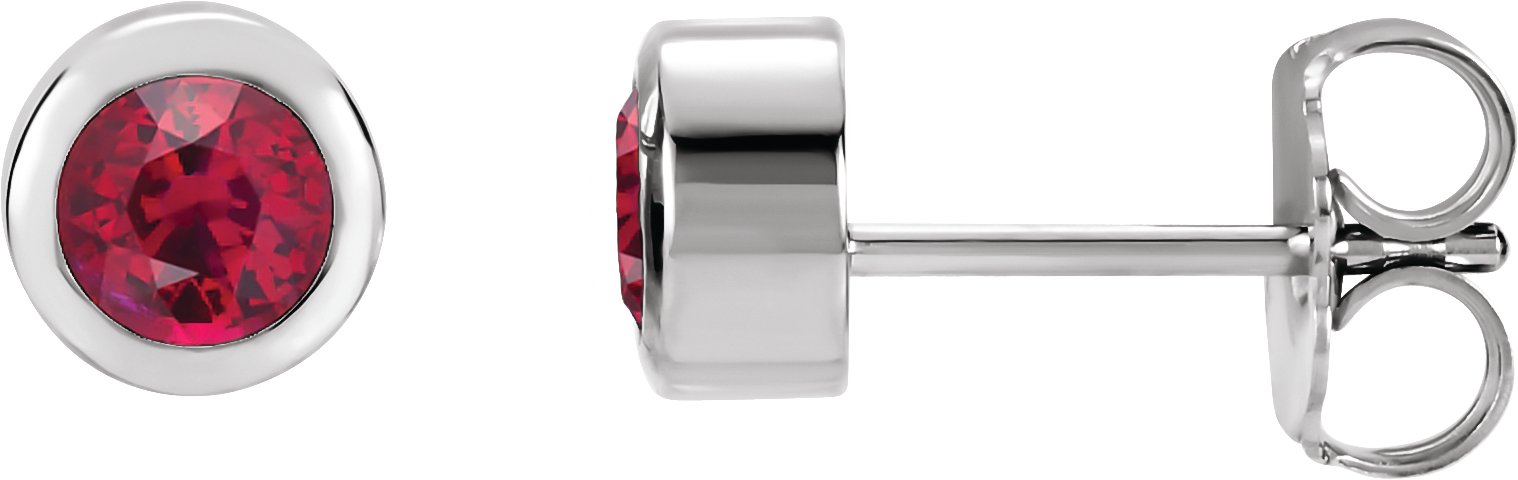 Platinum 4 mm Round Genuine Ruby Birthstone Earrings Ref 14267559