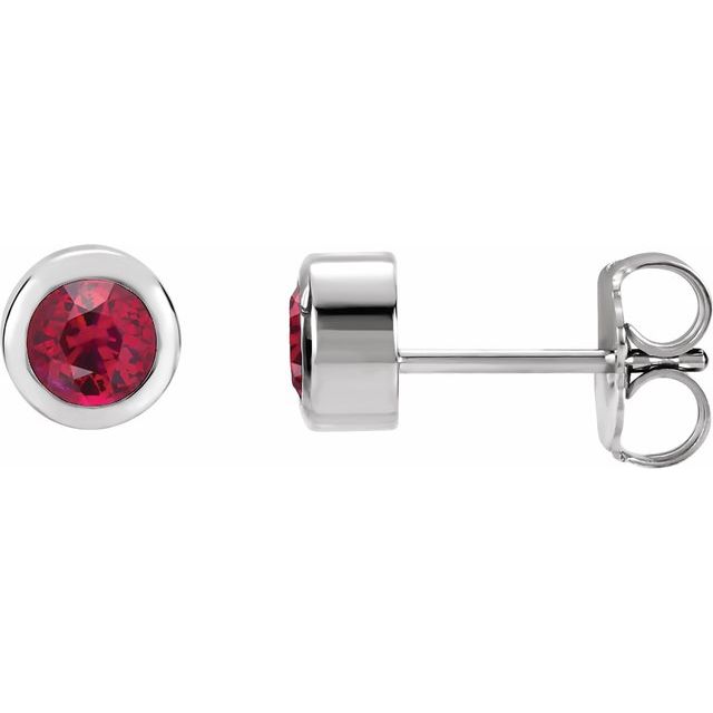 Rhodium-Plated Sterling Silver Lab-Grown Ruby Bezel-Set Earrings