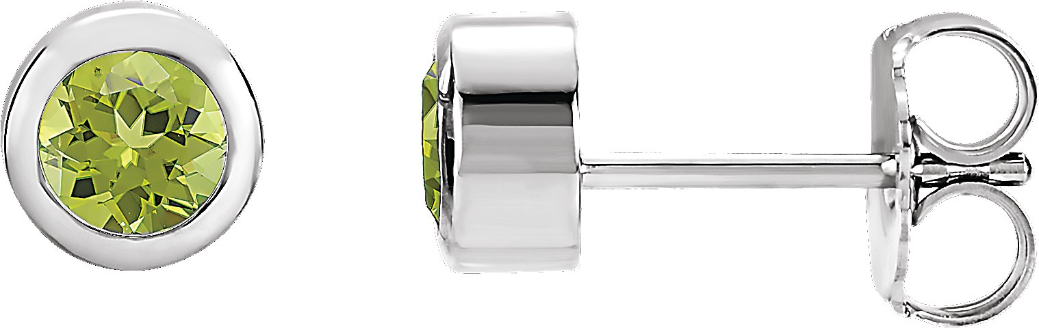 Rhodium Plated Sterling Silver 4 mm Round Imitation Peridot Birthstone Earrings Ref 11916223