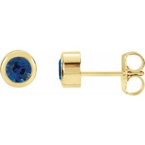 14K Yellow 4 mm Round Lab-Grown Blue Sapphire Birthstone Earrings