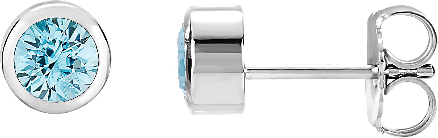 Rhodium Plated Sterling Silver 4 mm Round Imitation Blue Zircon Birthstone Earrings Ref 11913733