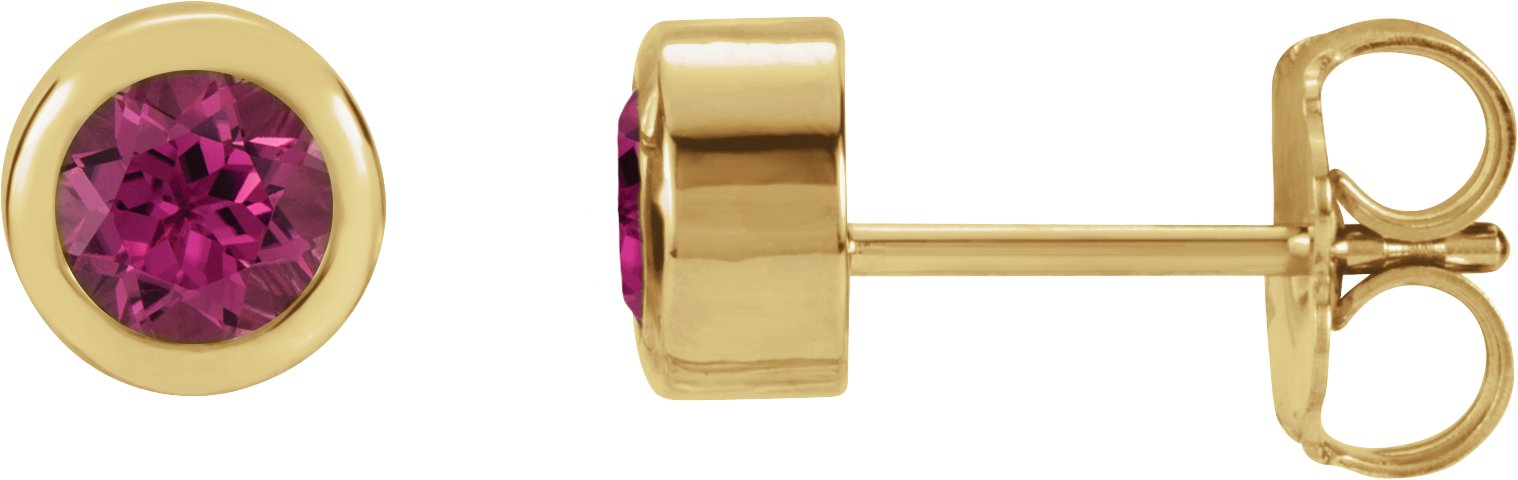 14K Yellow 4 mm Round Genuine Pink Tourmaline Birthstone Earrings Ref 11736743