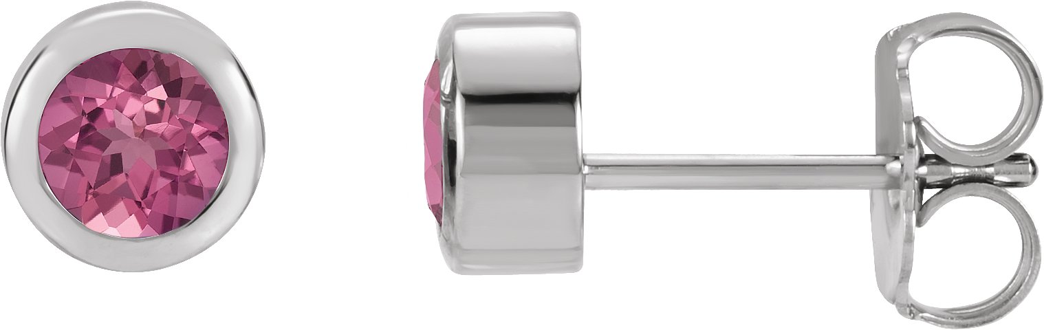 14K White 4 mm Round Genuine Pink Tourmaline Birthstone Earrings Ref 11736742