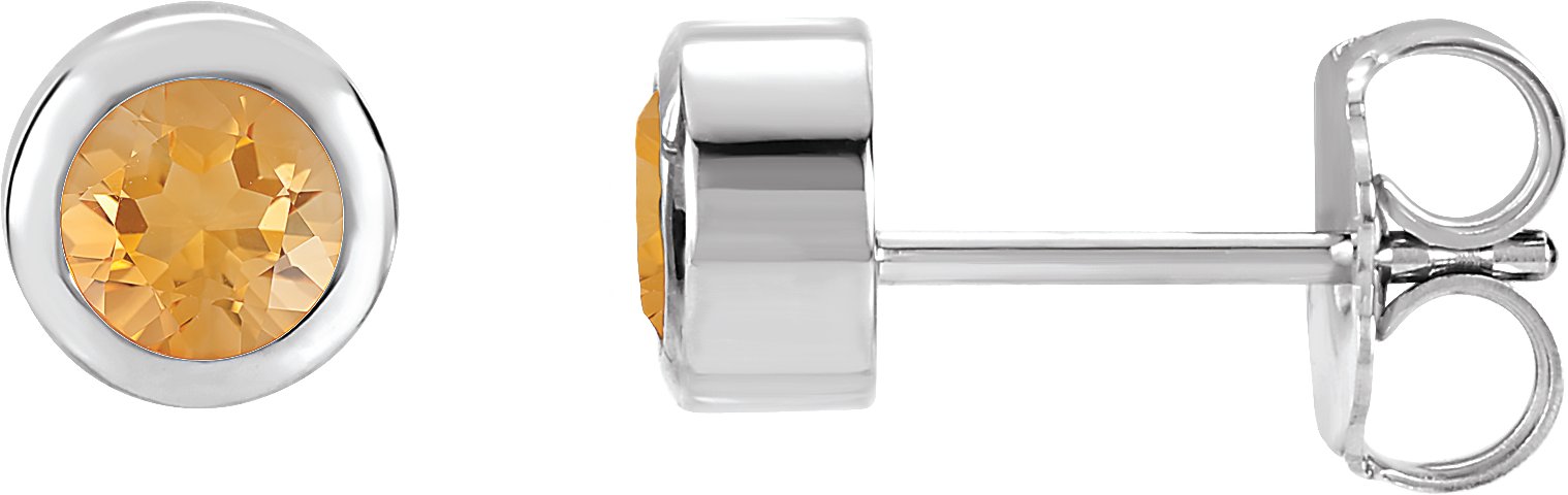 Rhodium-Plated Sterling Silver 4 mm Round Imitation Citrine Birthstone Earrings