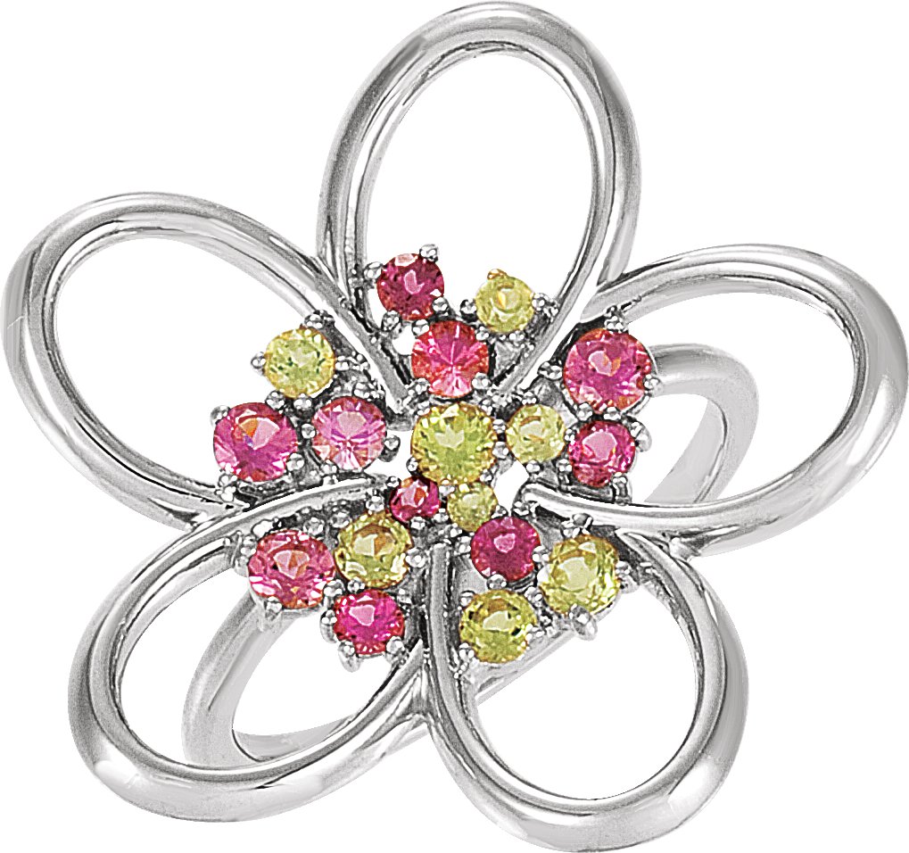 Peridot & Natural Pink Tourmaline Floral Ring view 2