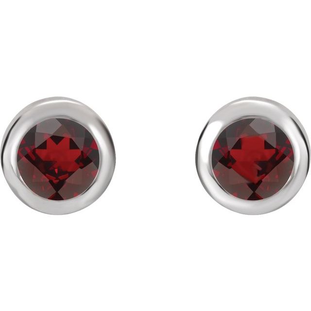 Rhodium-Plated Sterling Silver Imitation Mozambique Garnet Bezel-Set Earrings