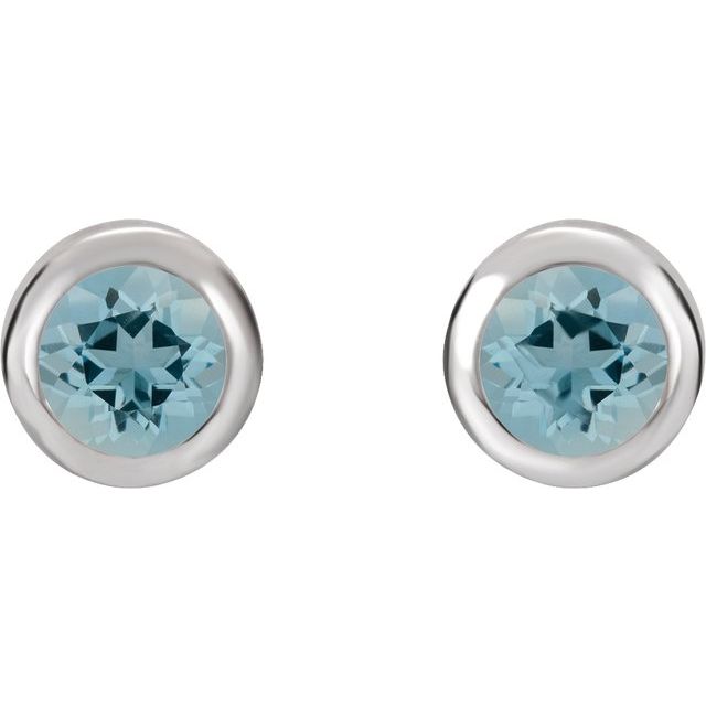 Rhodium-Plated Sterling Silver Imitation Aquamarine Bezel-Set Earrings