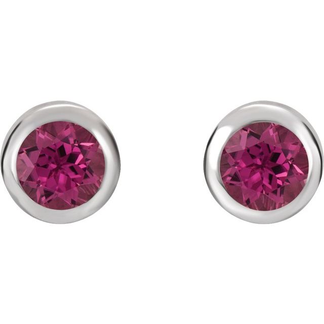 Rhodium-Plated Sterling Silver Imitation Pink Tourmaline Bezel-Set Earrings
