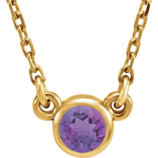 14K Yellow 4 mm Round Natural Amethyst Solitaire 16" Necklace