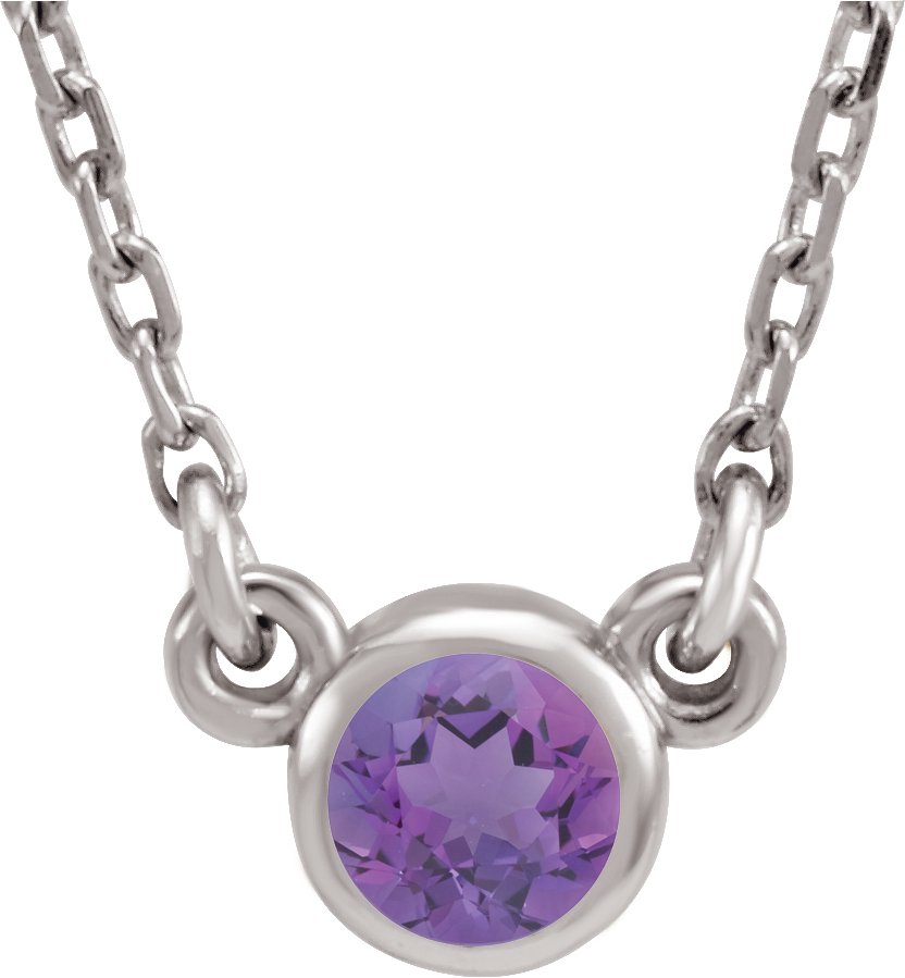 Rhodium-Plated Sterling Silver 3 mm Round Imitation Amethyst Solitaire 16" Necklace