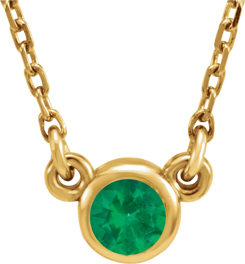 14K Yellow 3 mm Round Lab-Grown Emerald Solitaire 16" Necklace