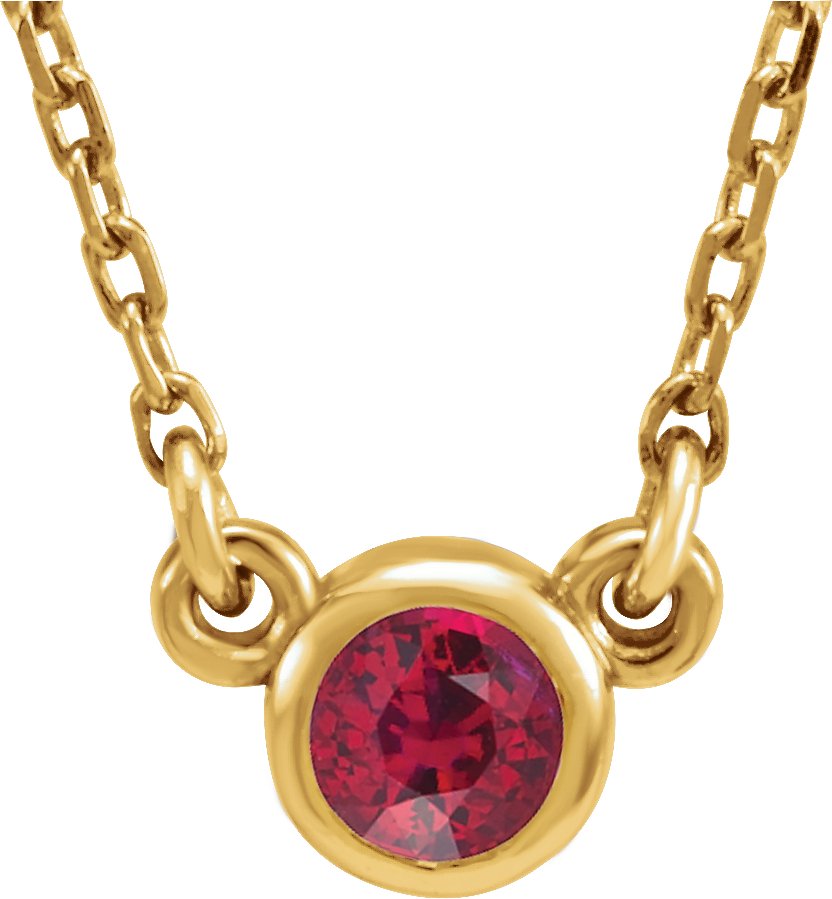 14K Yellow 3 mm Round Lab-Grown Ruby Solitaire 16" Necklace