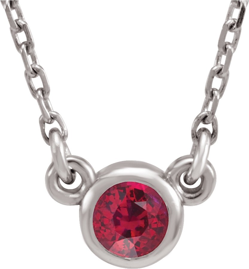 Rhodium-Plated Sterling Silver 4 mm Round Chatham® Lab-Created Ruby Solitaire 16" Necklace