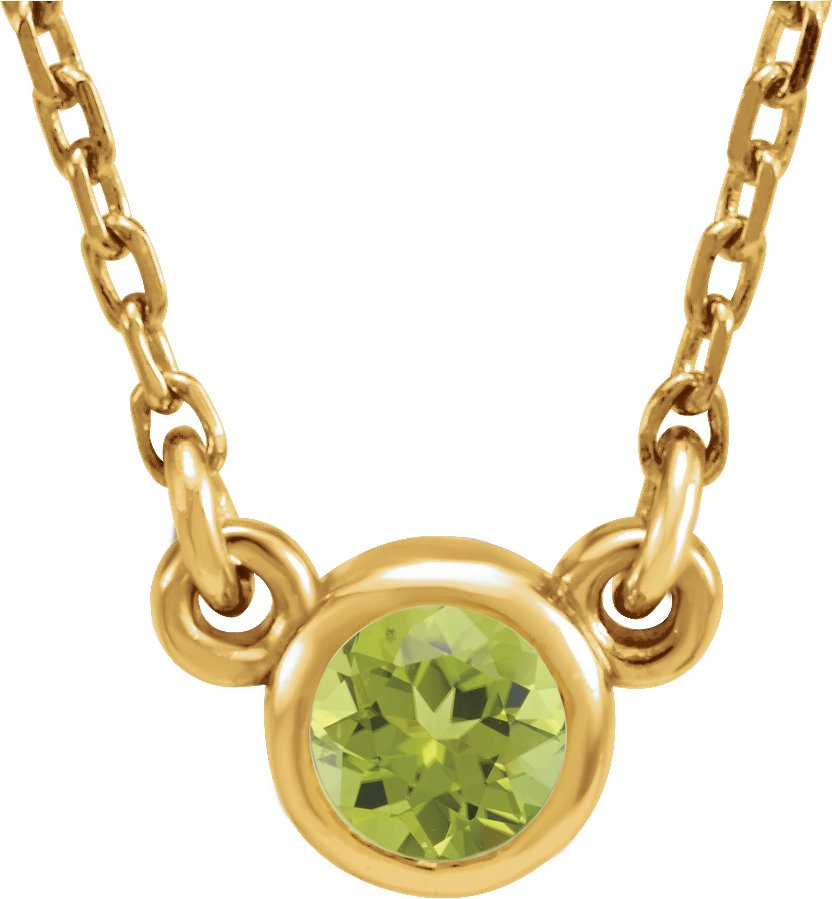 14K Yellow 4 mm Round Natural Peridot Solitaire 16 Necklace