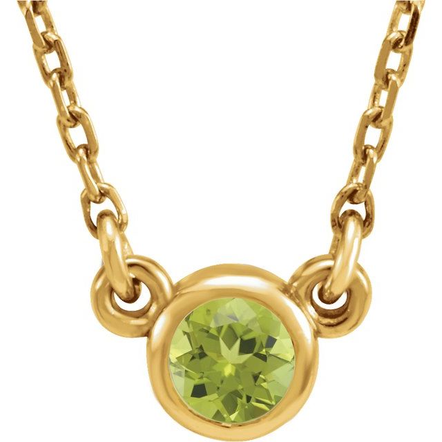 14K Yellow 4 mm Round Natural Peridot Solitaire 16 Necklace