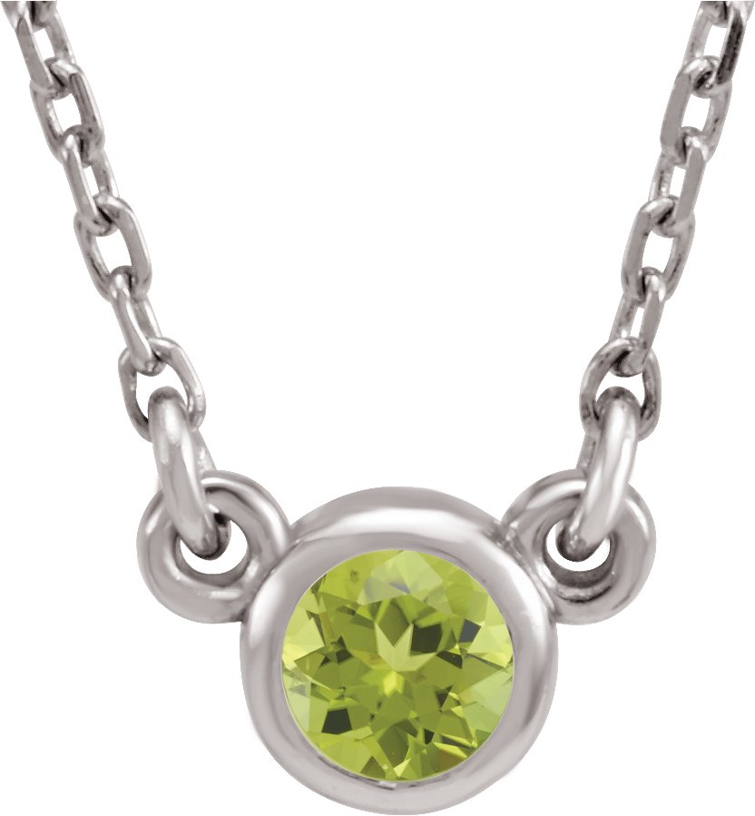 14K White 4 mm Round Natural Peridot Solitaire 16 Necklace