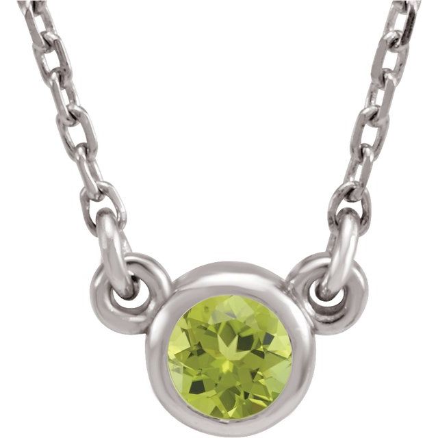 Rhodium-Plated Sterling Silver 3 mm Round Natural Peridot Solitaire 16 Necklace