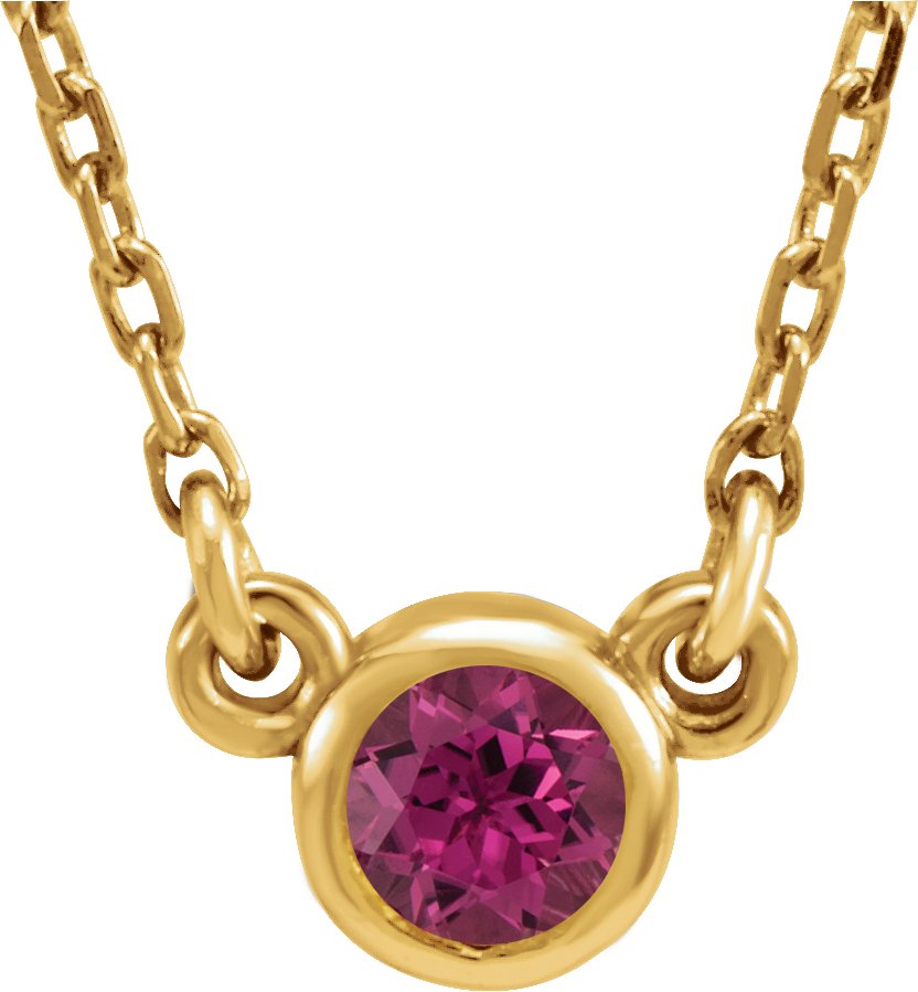 14K Yellow 4 mm Round Pink Tourmaline Bezel-Set Solitaire 16" Necklace