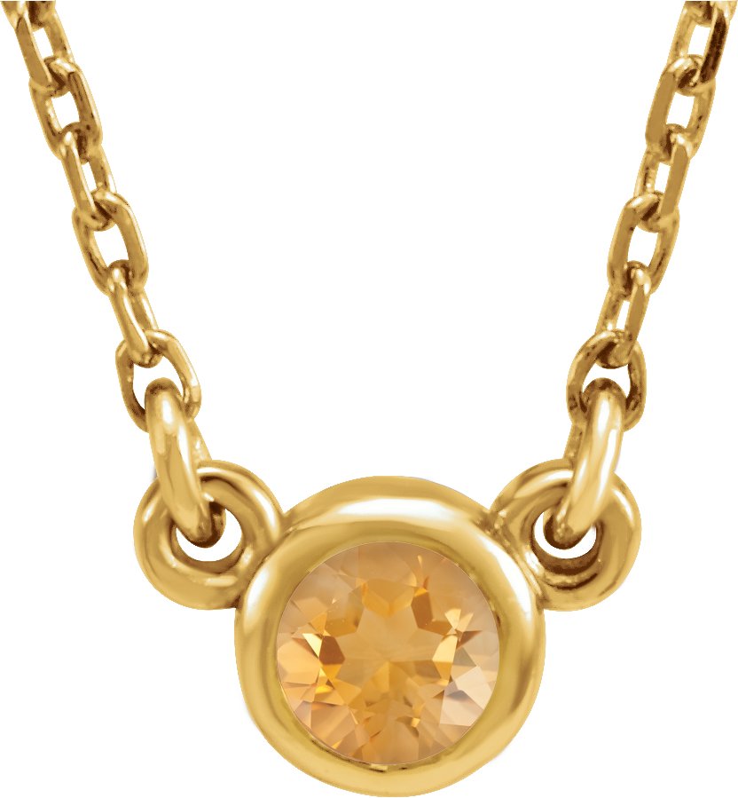 14K Yellow 4 mm Round Natural Citrine Solitaire 16" Necklace
