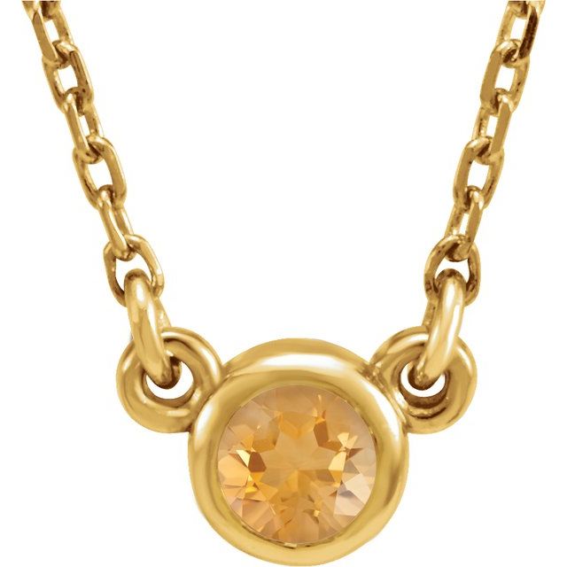 14K Yellow 3 mm Round Natural Citrine Solitaire 16 Necklace