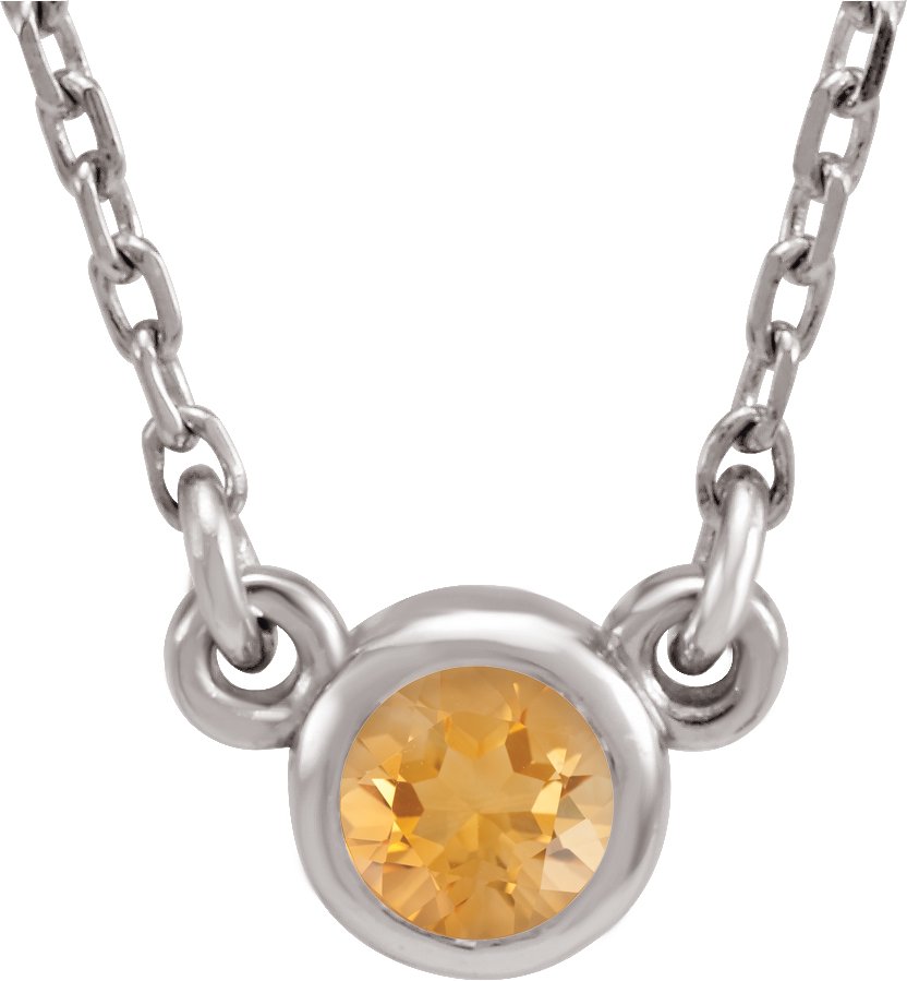 14K White 4 mm Round Natural Citrine Solitaire 16" Necklace