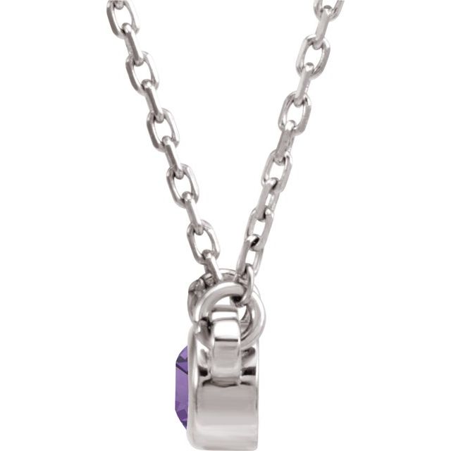 Rhodium-Plated Sterling Silver 3 mm Round Natural Amethyst Solitaire 16 Necklace