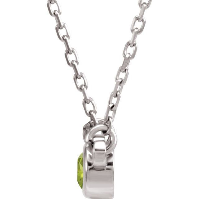 14K White 4 mm Round Natural Peridot Solitaire 16 Necklace