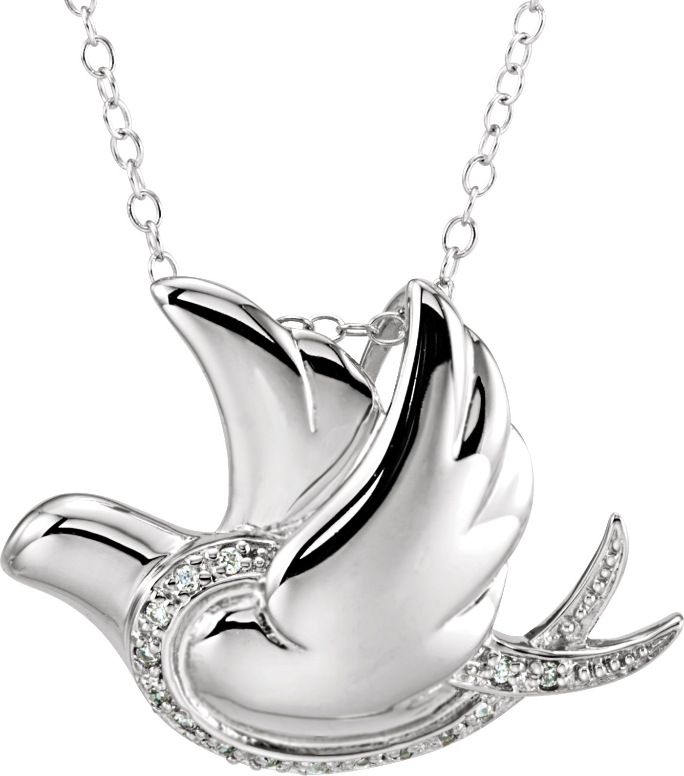 Sterling Silver 1 mm Round Cubic Zirconia Infinite Spirit Dove 18" Necklace