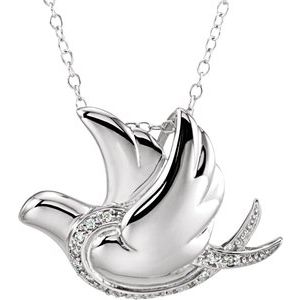 Sterling Silver 1 mm Round Cubic Zirconia Infinite Spirit Dove 18" Necklace