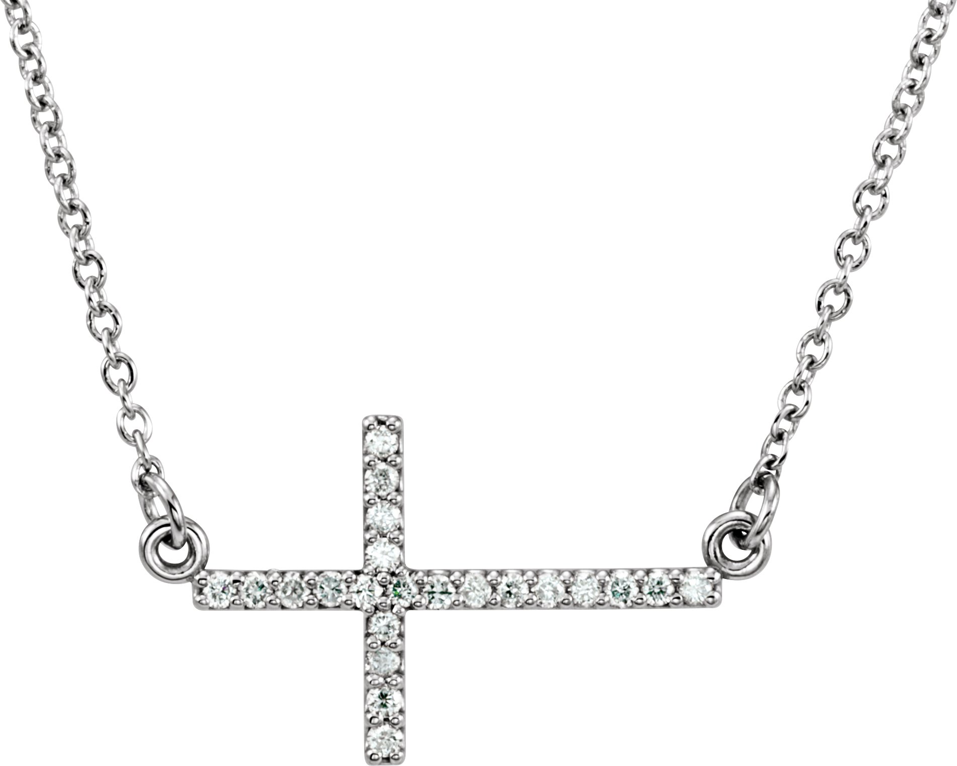 Sterling Silver .10 CTW Diamond Sideways Cross 16 18 inch Necklace Ref. 17623865