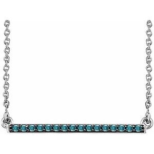 14K White 1/6 CTW Natural Blue Diamond Bar 16-18" Necklace