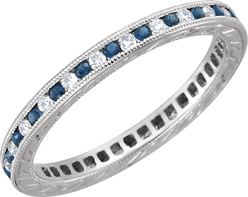 14K White Blue Sapphire & 1/4 CTW Diamond Eternity Band Size 7